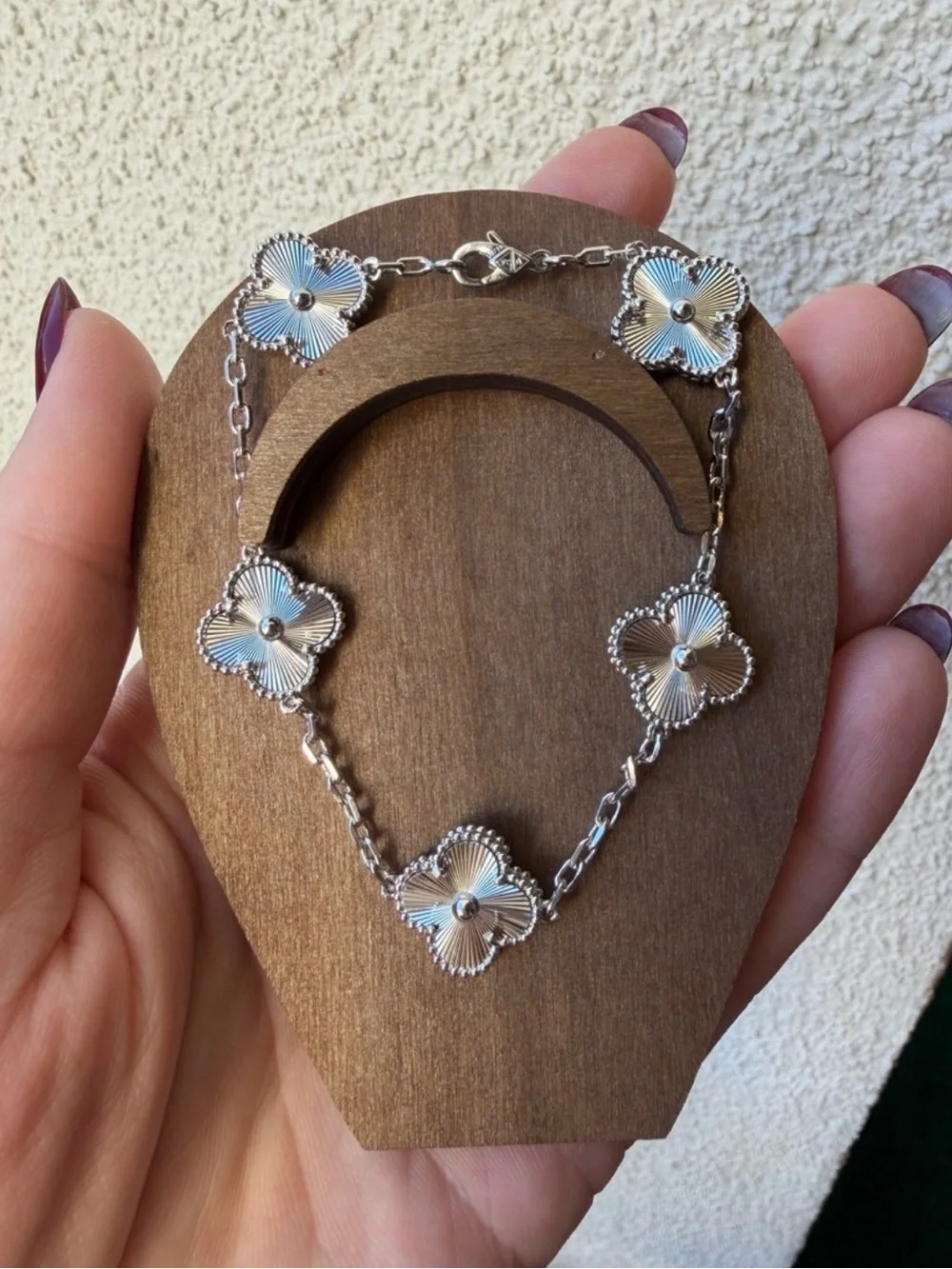White Gold Plated Clover Bracelet
